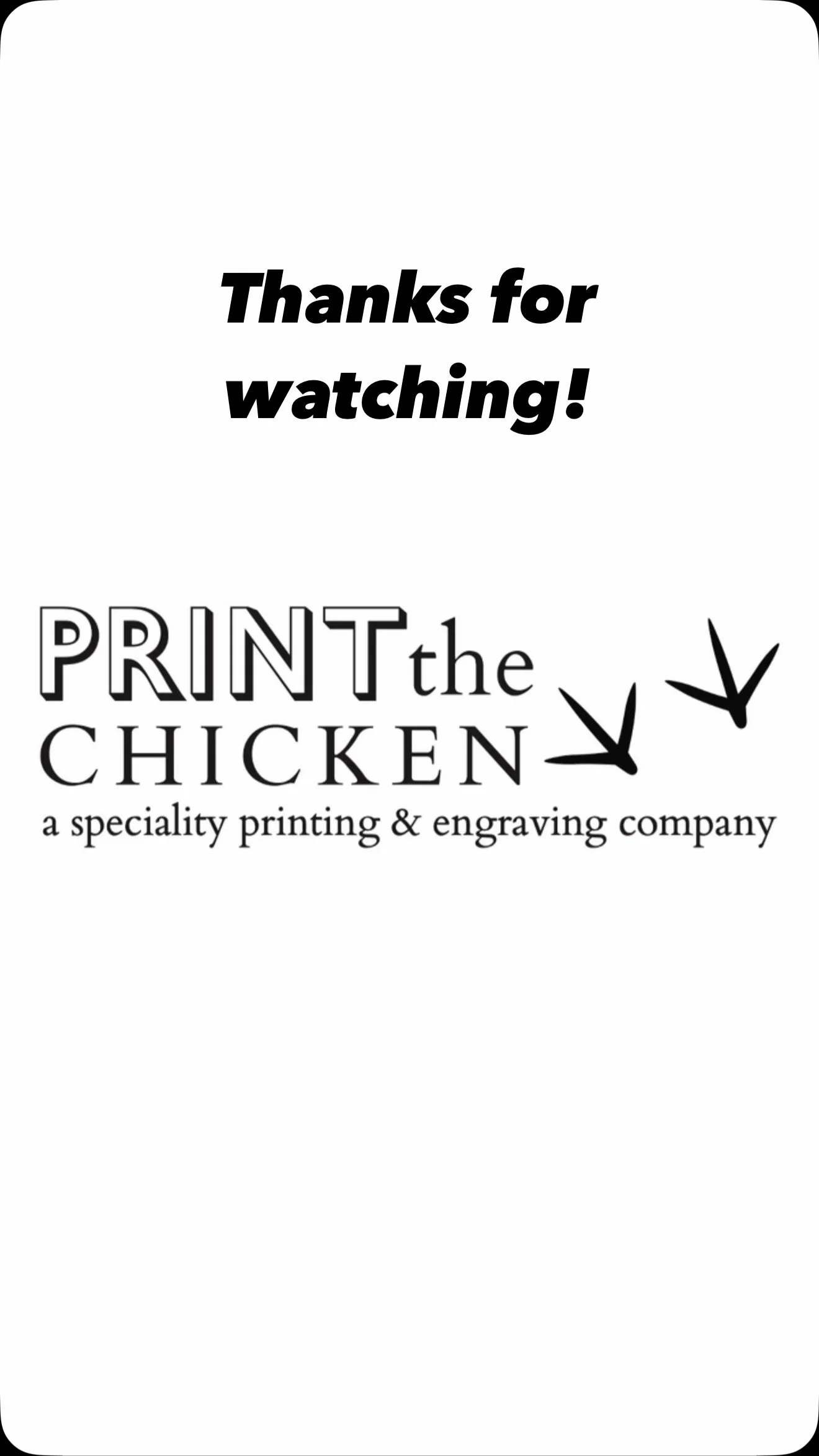 Print the Chicken closing card thank-you graphic